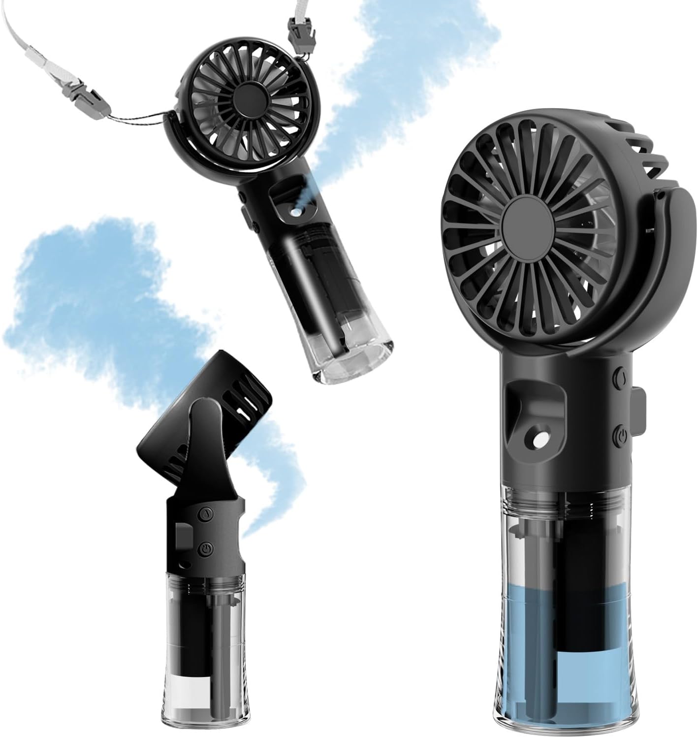 Przenośny wentylator, mały wentylator ręczny, 4 prędkości, odpowiedni do podróży, na kemping i na zewnątrz (czarny)
