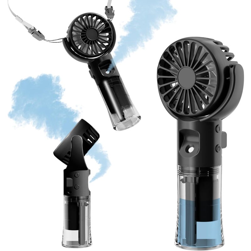 Przenośny wentylator, mały wentylator ręczny, 4 prędkości, odpowiedni do podróży, na kemping i na zewnątrz (czarny)