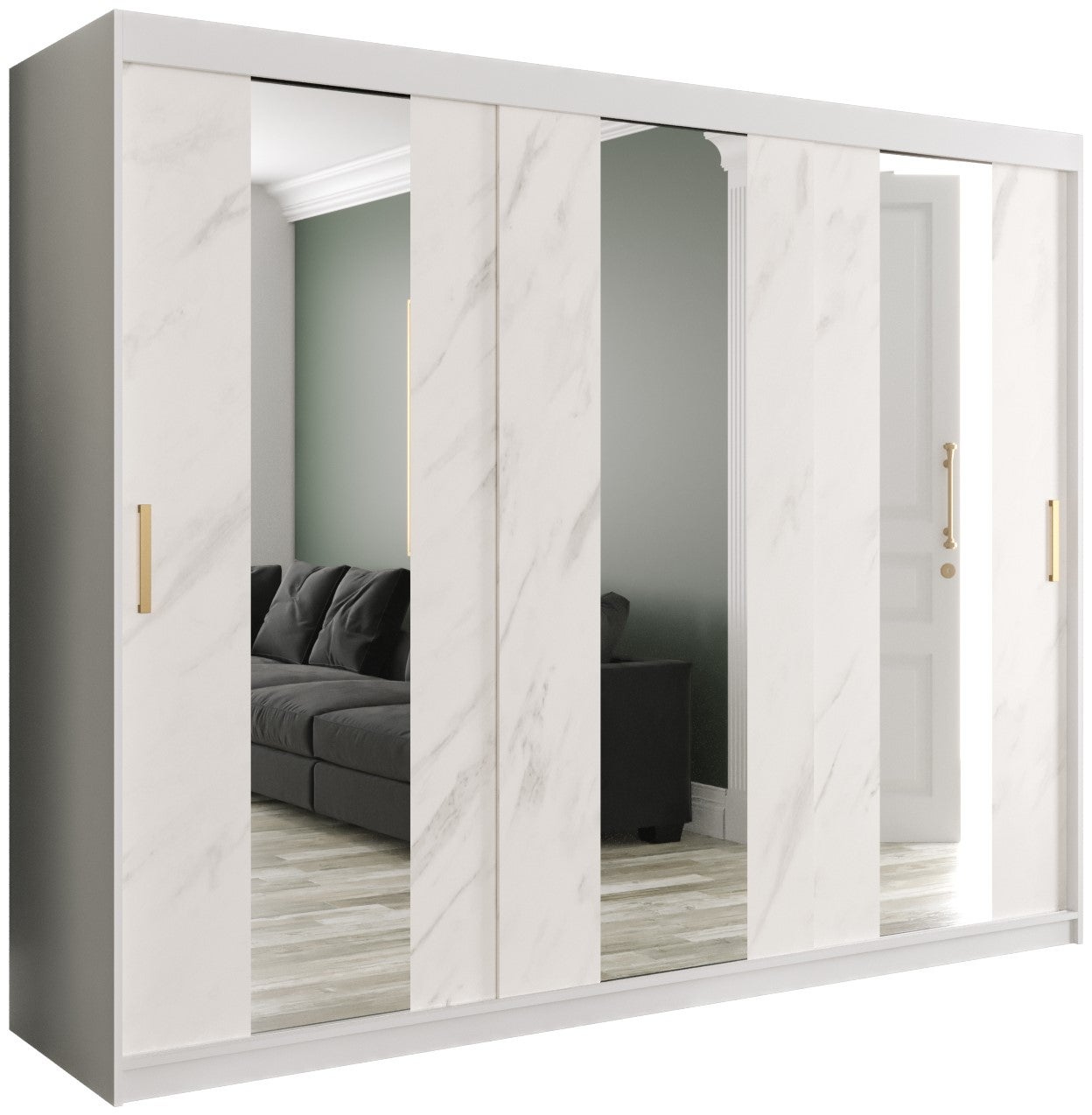 Szafa przesuwna garderoba MARMUR POLE 250 x 62 x 200 cm Biały + Marmur Biały - Abiks Meble