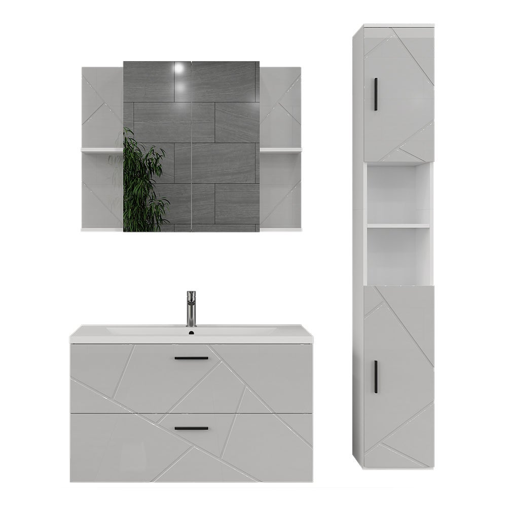 Vicco Zestaw mebli łazienkowych Irma, Biały/biały wysoki połysk, 4 części