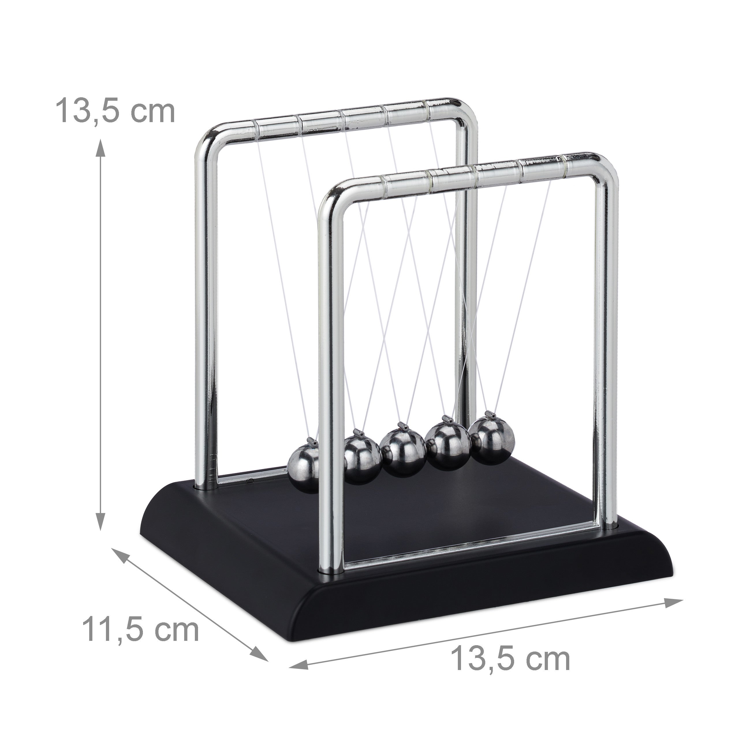 Pendule Newton, décoration bureau de travail, physique, science & art, 5 boules, métal, balancier, argenté, Relaxdays - 4