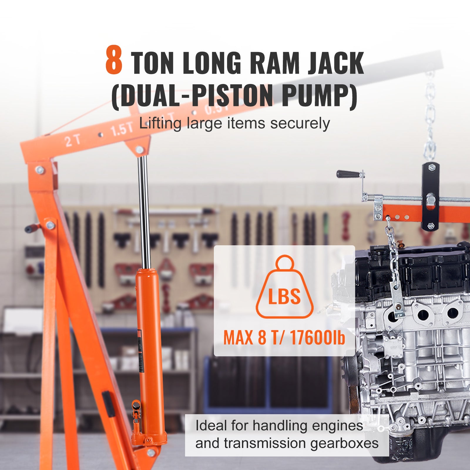 Macaco hidráulico pistão longo,SucceBuy capacidade 8 toneladas,bomba pistão duplo e base com suporte para gruas de elevação,gruas garagem/oficina - 4