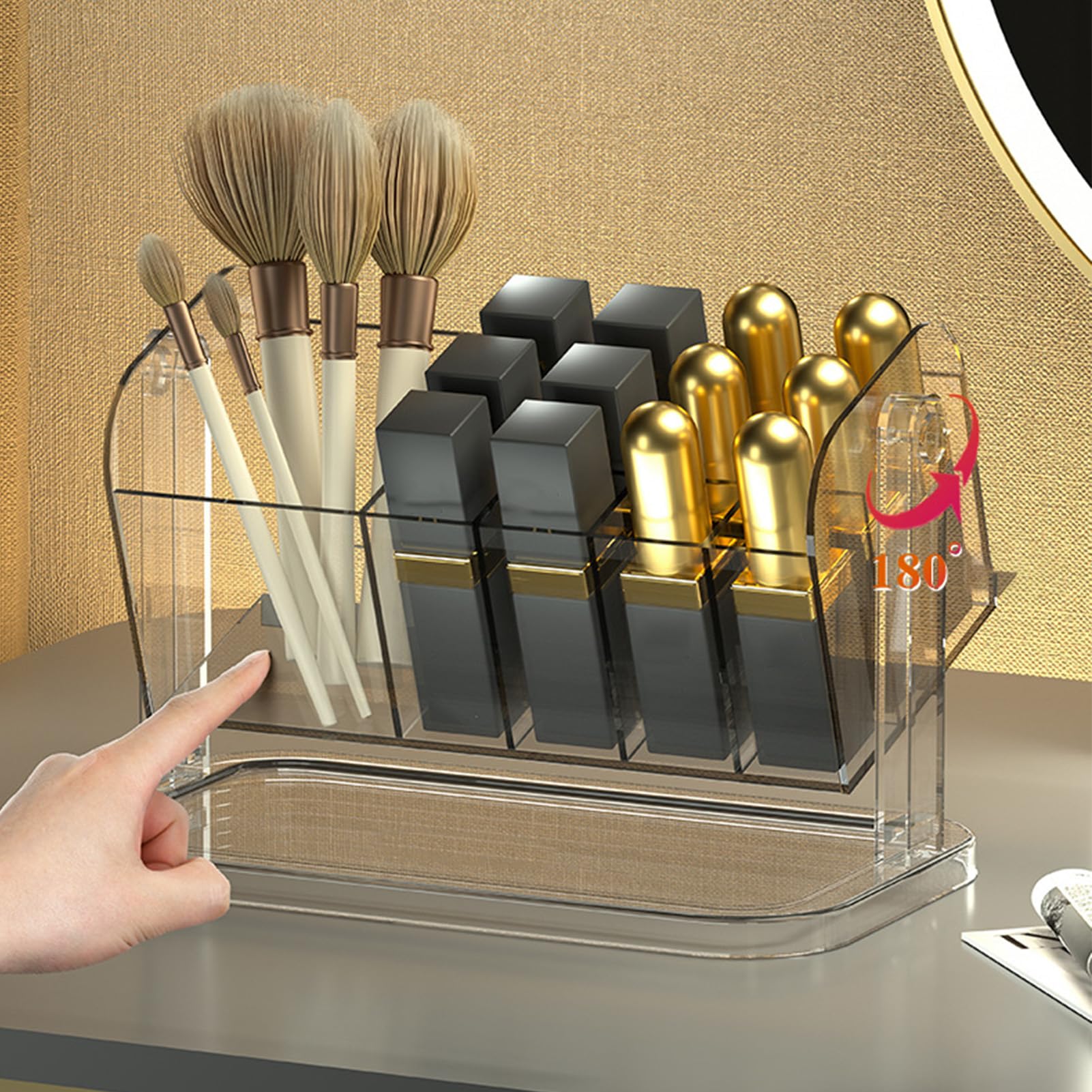 Boîte de rangement pour rouge à lèvres, support de maquillage rotatif amovible et transparent, organiseur de pinceaux, accessoires de beauté, - 8