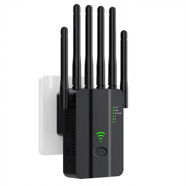 Wzmacniacz sygnału WiFi 2,4 GHz jednopasmowy – wzmacniacz WiFi 300 Mb/s z 6 antenami, 2 portami Gigabit LAN, funkcją WPS uruchamianą jednym dotknięci