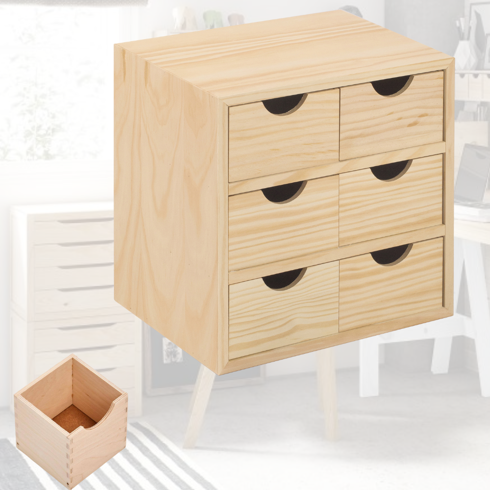 Cassettiera Legno 6 Cassetti Mobile Design Moderno Salvaspazio, Rovere cm 28x20x28 - ZIK - 7