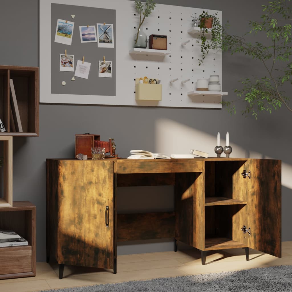 Bureau，Table de travail，Table d'étude Chêne fumé 140x50x75 cm Bois d'ingénierie CWV29015 - 3