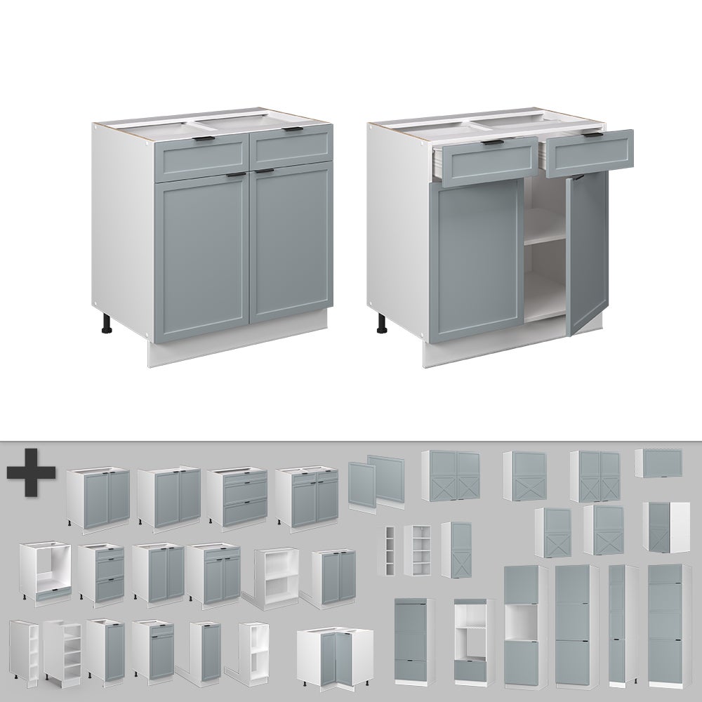 Vicco Armário baixo de cozinha Fame-Line, Azul acinzentado claro, 80 cm ...