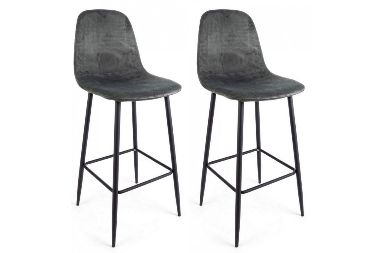 Zestaw 2 stołków "IRELIA" z ciemnoszarego aksamitu, 46x39x103 cm