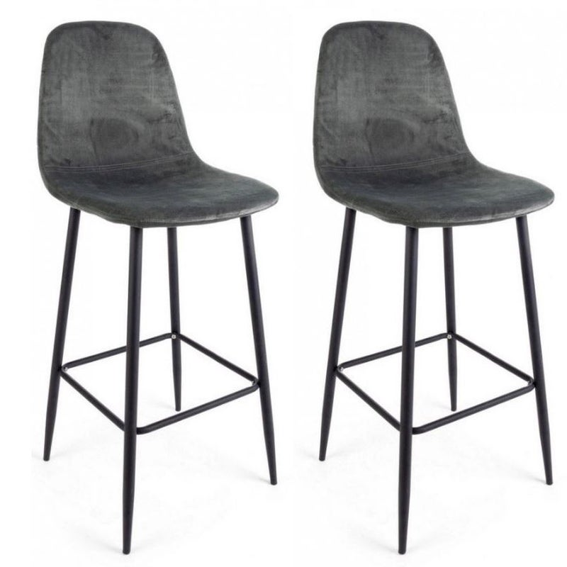 Zestaw 2 stołków "IRELIA" z ciemnoszarego aksamitu, 46x39x103 cm