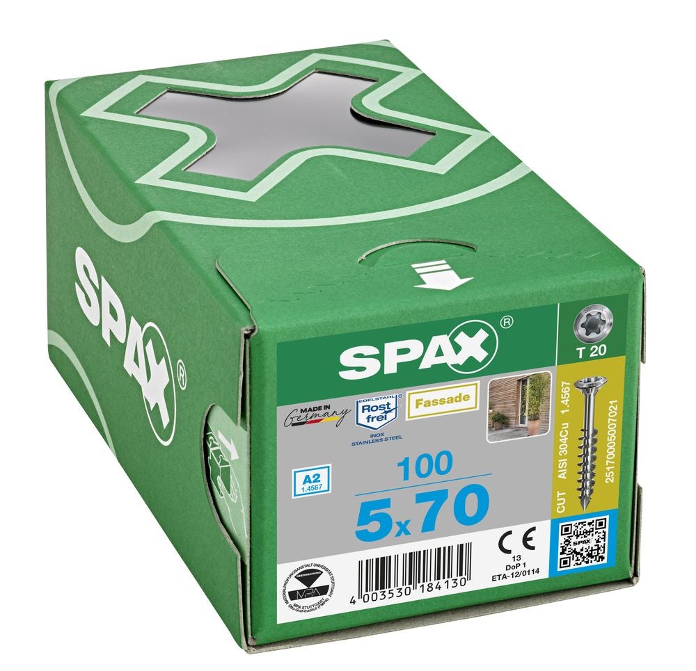 Vis de terrasse resineux cut inox a2 - longueur (mm) : 70 - Ø (mm) : 5.0 - boîte de : 100 - SPAX - 4