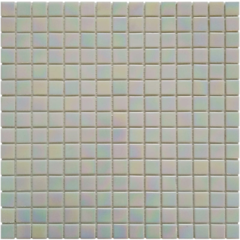 Biała mozaika szklana z efektem masy perłowej. Grubość 4 mm. 1 arkusz.