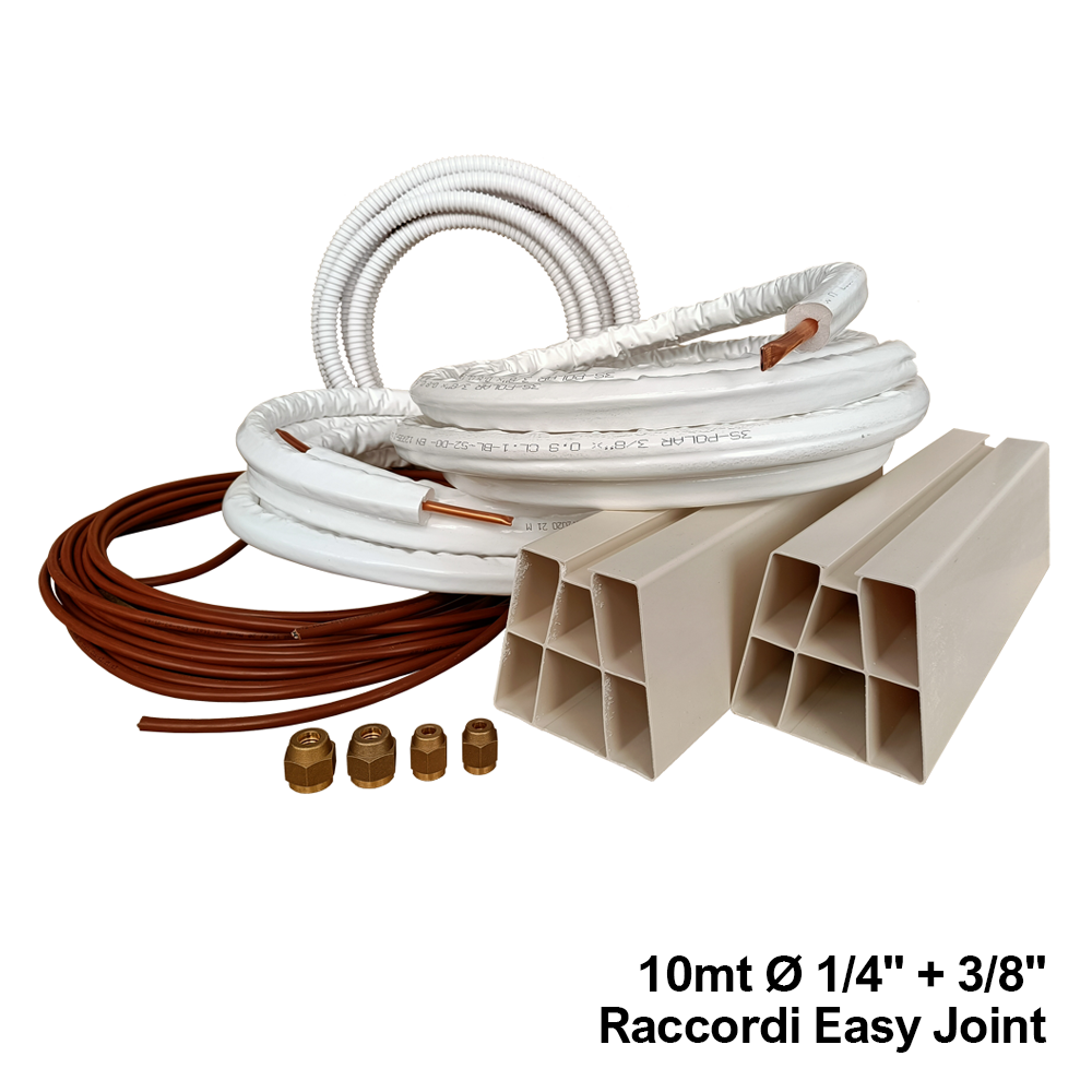 Kit Fai Da Te Per Installazione Climatizzatore Monosplit: 10m Tubo Rame Preisolato 1/4 E 3/8, Cavo Elettrico 4x1,5, Basi A Pavimento E Raccordi