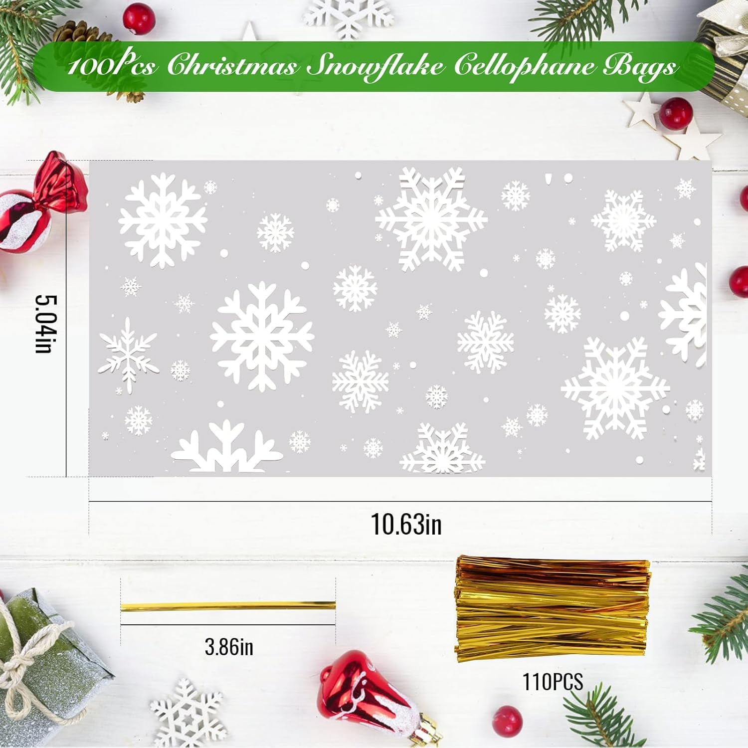 Sachet Biscuit Noel, 100Pcs Sachets Transparents pour Biscuits Sachet Bonbon Plastique, Sachet Alimentaire Cellophane Sacs de Cadeau Noel - 2