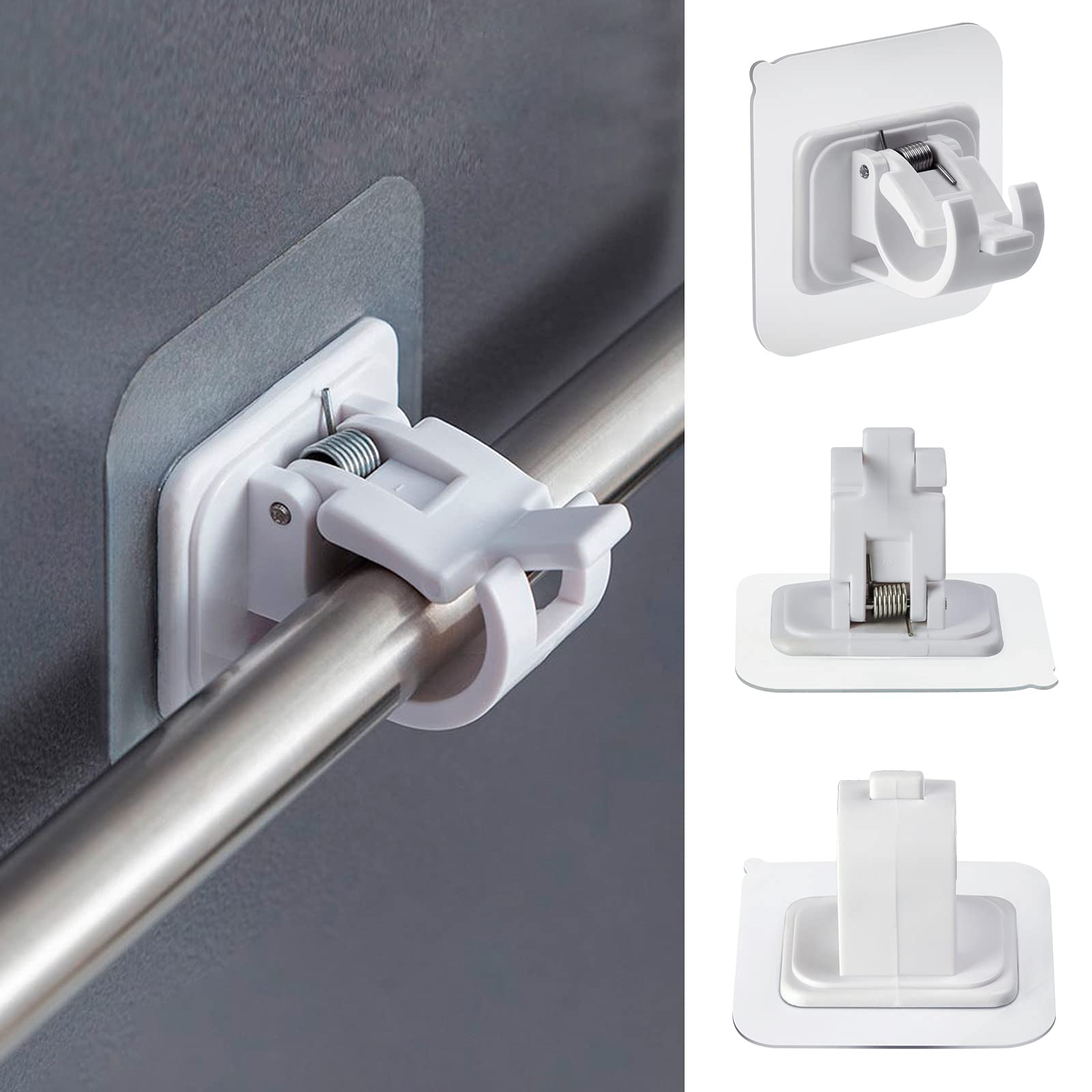 Lot de 4 supports de tringle à rideaux auto-adhésifs, sans perçage, fixation murale pour tringle à rideau, crochet pour porte-serviettes (blanc) - 6