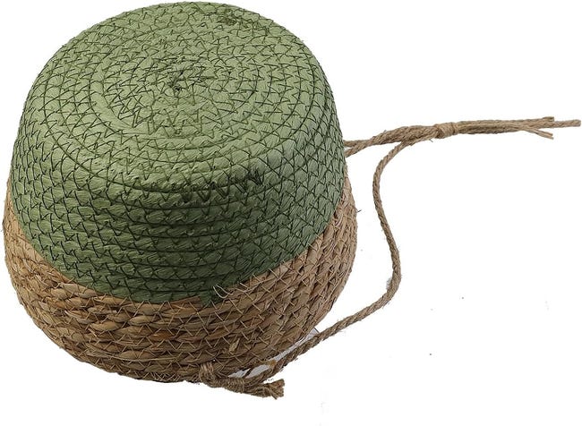 Panier Suspendu En Corde De Jute & Jonc De Mer – Pot De Fleurs Tressé Écologique Vert, Idéal Intérieur/Extérieur