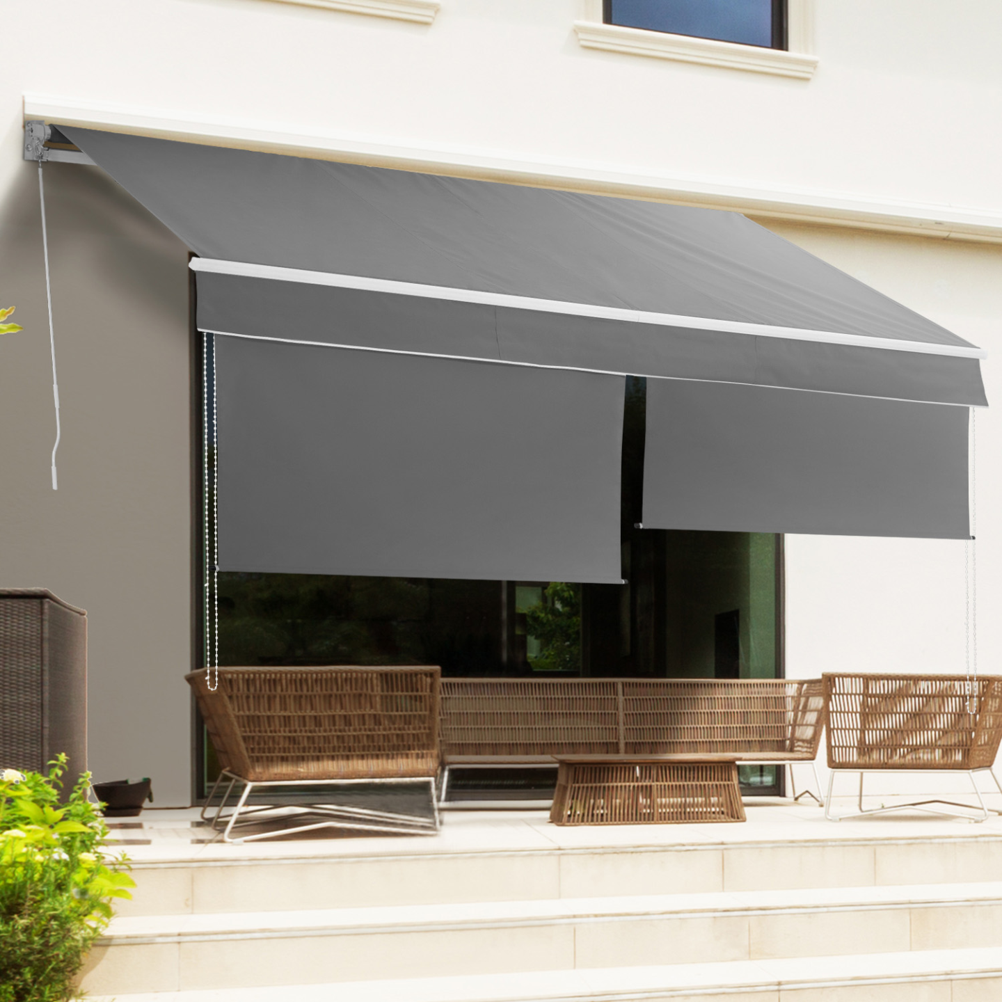 Store banne manuel 4x3 M gris anthracite lambrequin H.1,50 M - 3