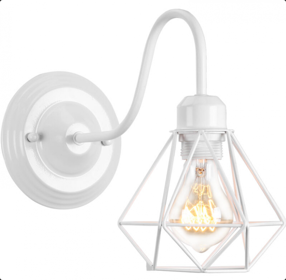 Kinkiet Ścienny Wewnętrzny Vintage Industrialna Lampa Oświetleniowa Klatka Diamentowa Metalowa Biała