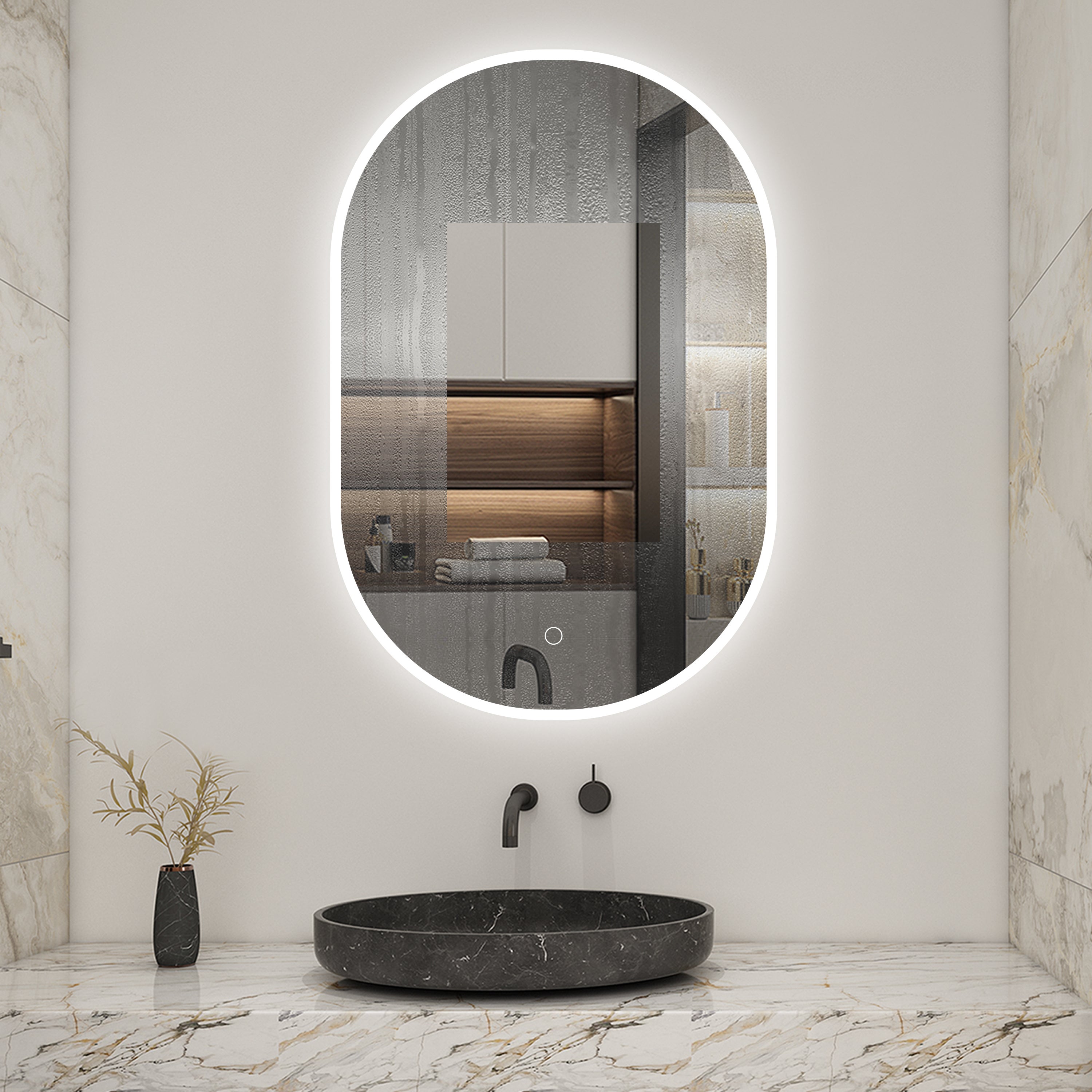 AICA LED Miroir lumineux ovale 50 x 80cm avec anti-buée + dimmable + mémoire, Miroir salle de bain - 4