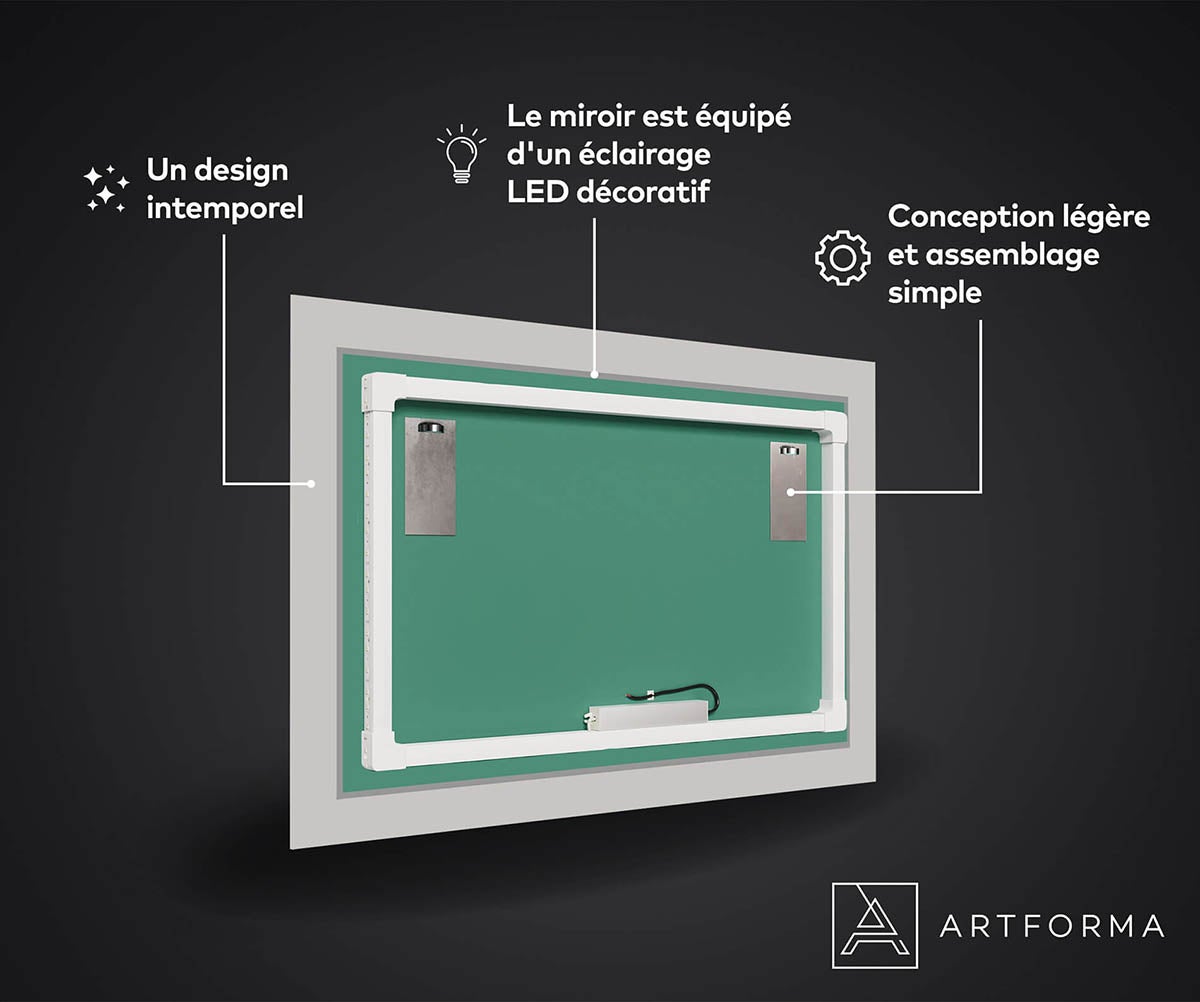 Dekoracyjne lustro z podświetleniem LED do salonu (80x180cm) Jasne lustro LED z chłodnym białym oświetleniem 7000K