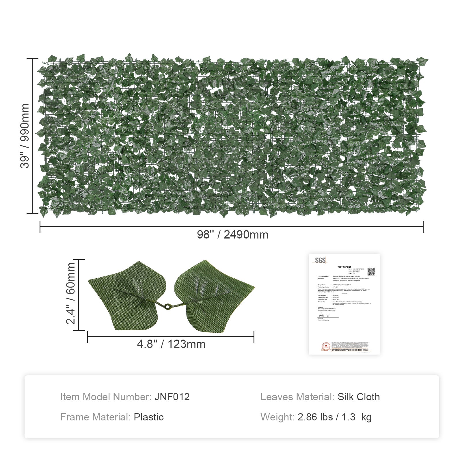 Clôture de confidentialité en lierre SucceBuy 1 x 2,5 m,Écran mural vert artificiel,Joint renforcé,Décoration haie artificielle - 9