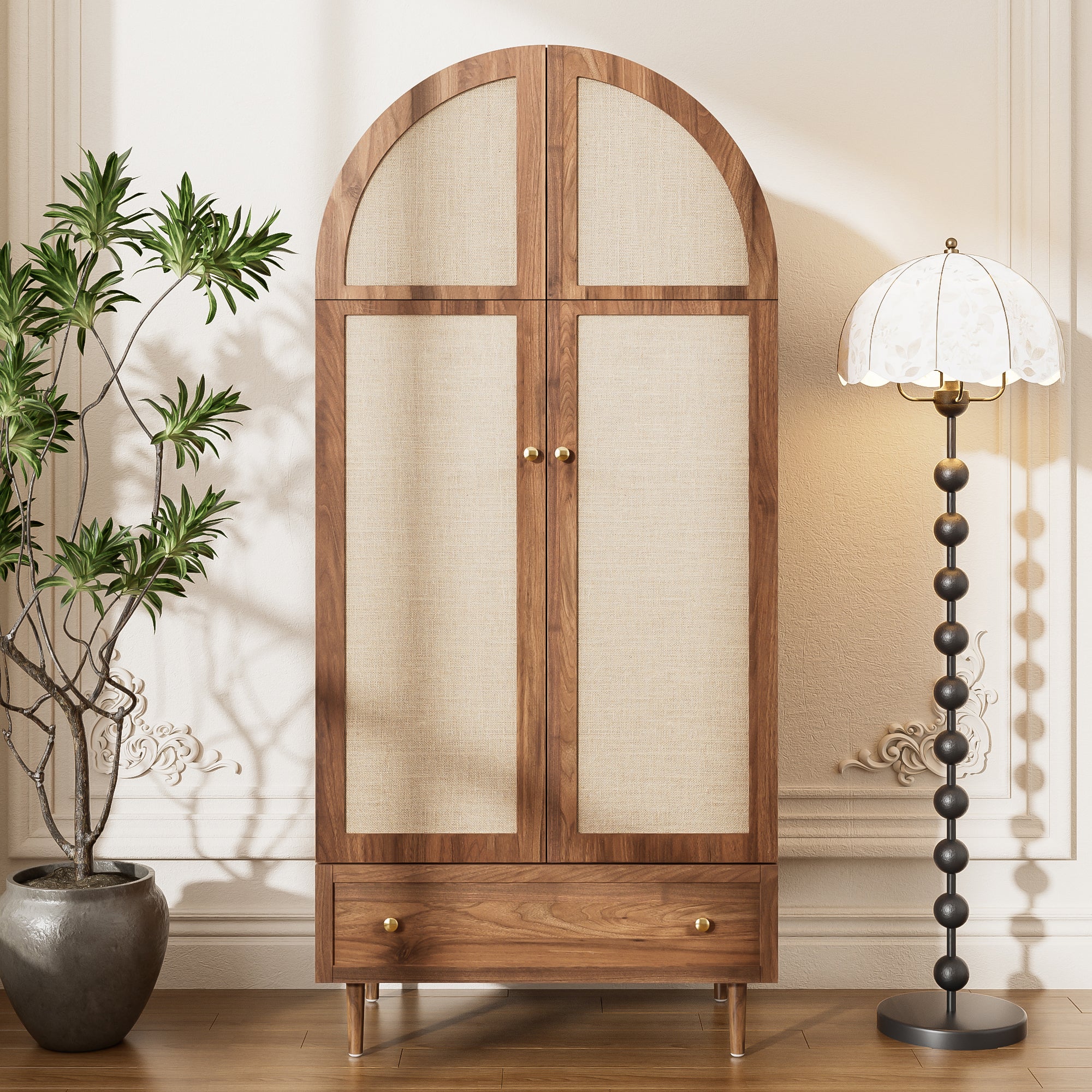 Szafa 79x50x175cm - 2 drzwi i 1 szuflada - imitacja orzecha - MDF - brązowa - 3