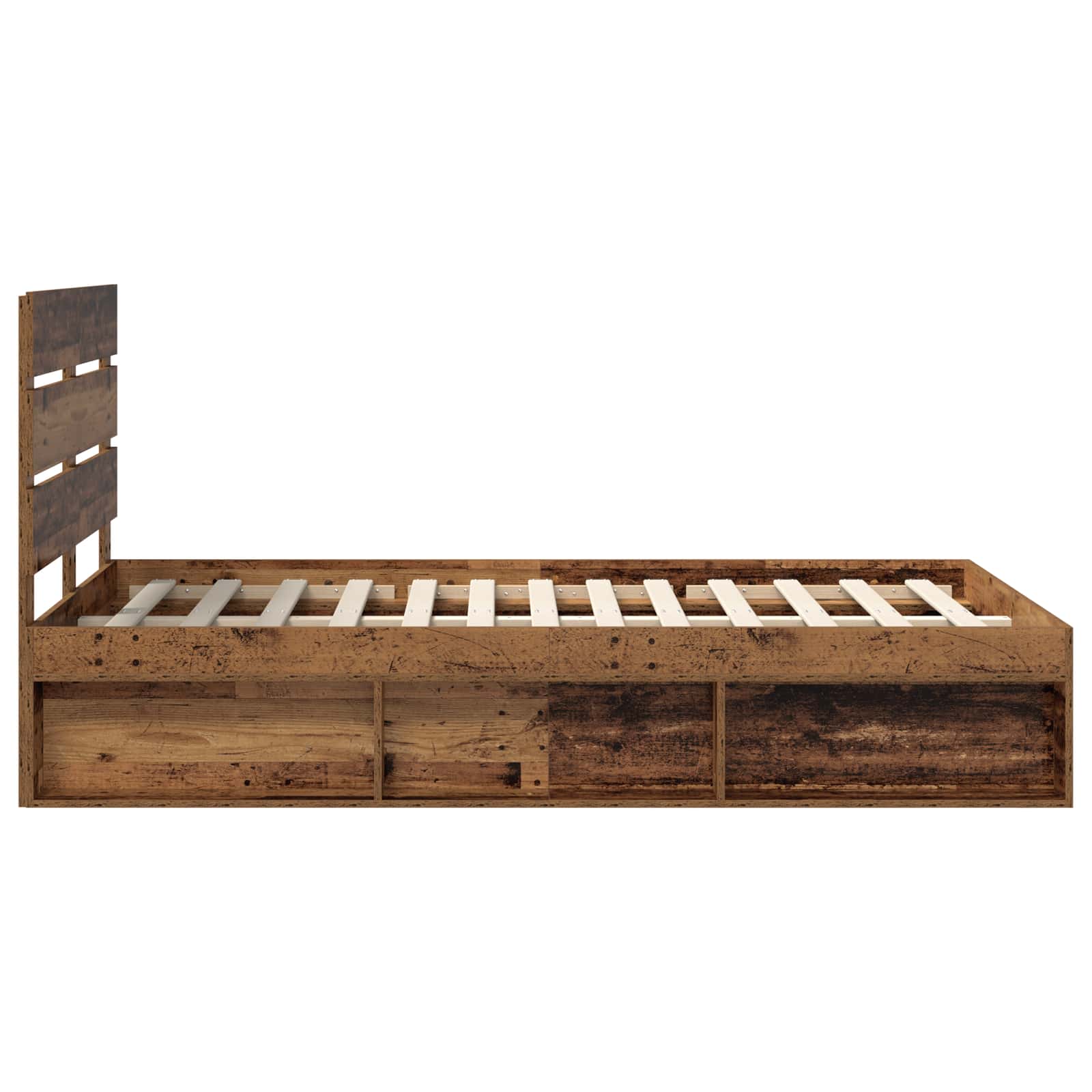 Cadre de lit, finition bois ancien, en bois de pin massif, pour la chambre, 135 × 190 cm - 8