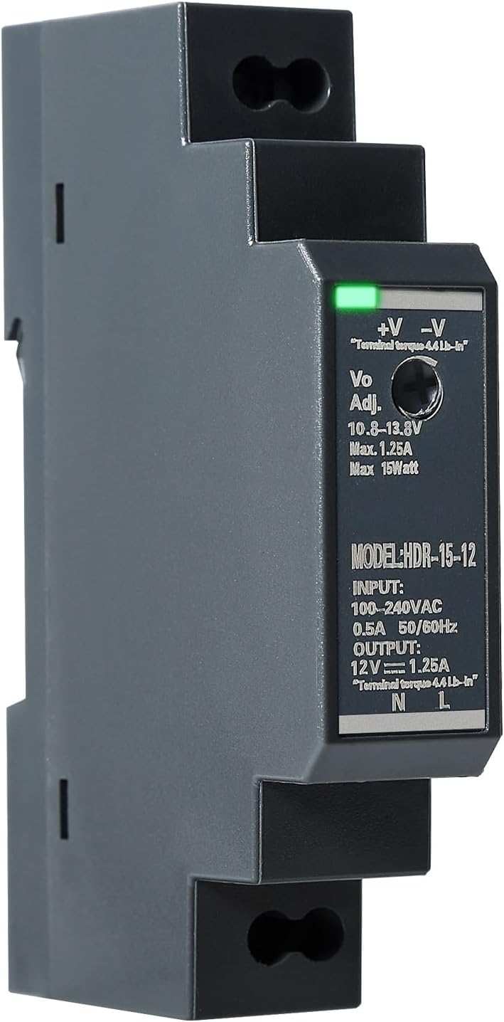 Alimentatore Switching HDR-15W-12V Su Guida DIN – 12V 1.25A 15W, Protezioni Integrate, Ingresso Universale 100-240V
