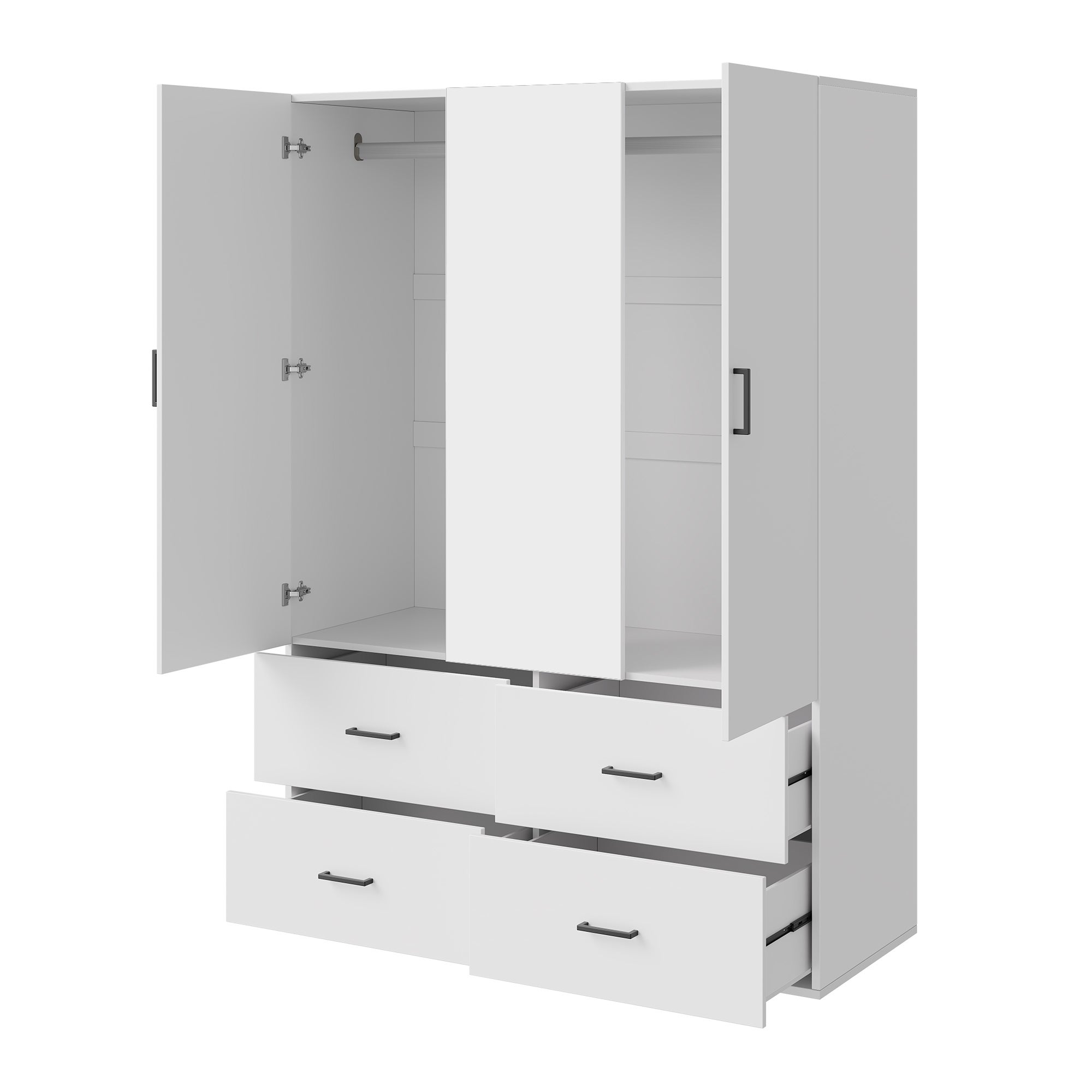 Armoire 2 portes et 4 tiroirs-L130 cm-étagères+penderie-Avec miroir-Kit dressing design simple-meuble chambre-Blanc - 5