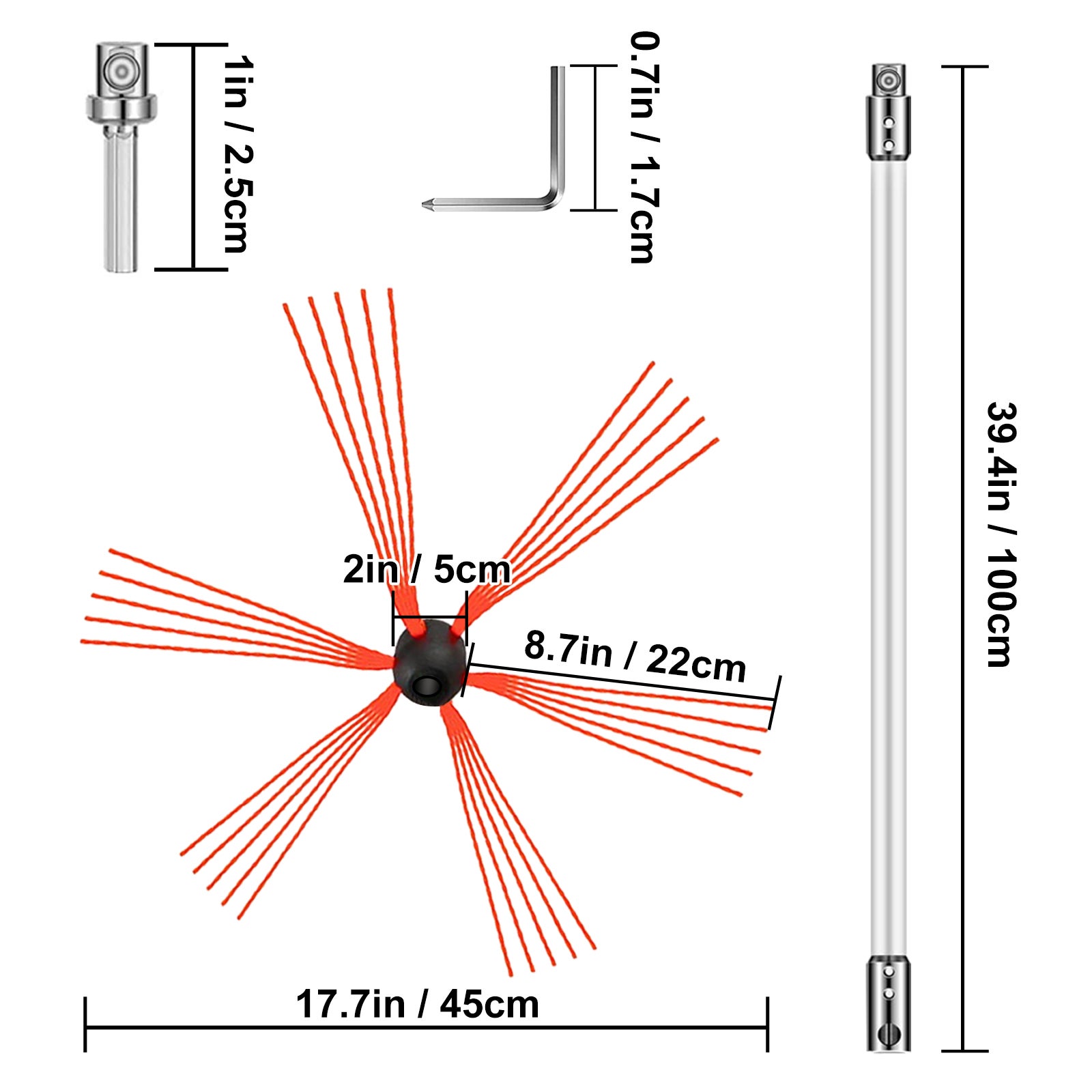 Varas de limpieza chimenea 26FT, kit nylon Sooteater, varas flexibles con cabeza de cepillo, conexión fácil, 8 varas blancas SucceBuy - 2