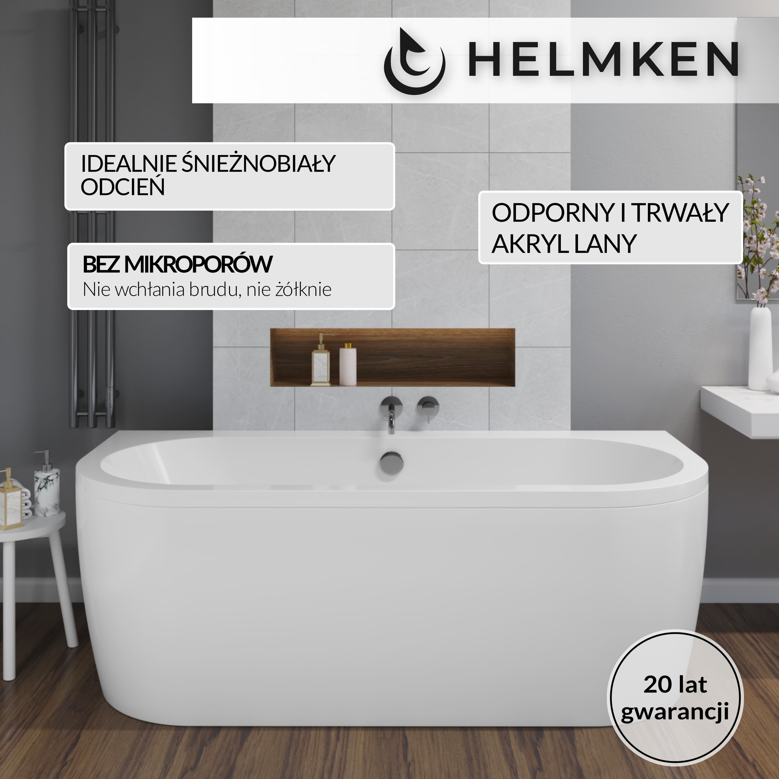Wanna półokrągła akrylowa 170x75 Helmken Imperia ze wzmocnionym korpusem / 37080075