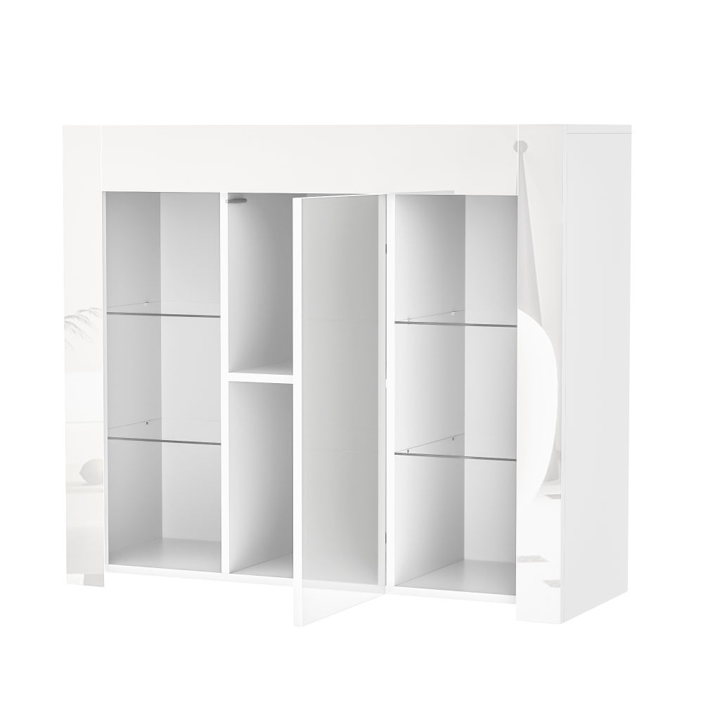 Buffet Moderne avec Finition Brillante et Étagères en Verre – Meuble de Rangement Compact et Élégant 95x35x83 cm pour Salon, Salle à Manger ou Cuisine - 7