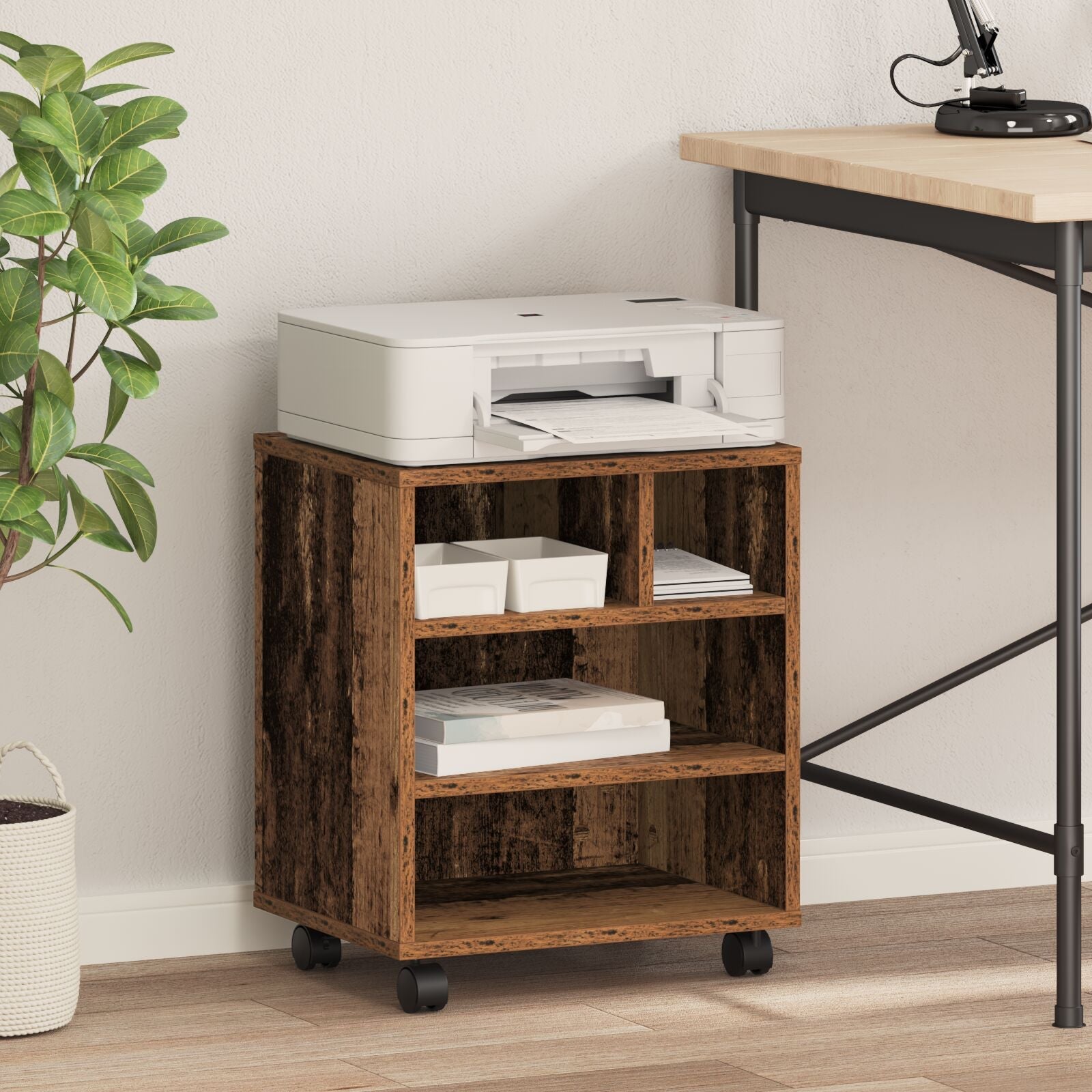Supporto Per Stampante VidaXL Con Ruote – Legno Vecchio 41x32x48 Cm, Stile Moderno, Per Ufficio E Casa