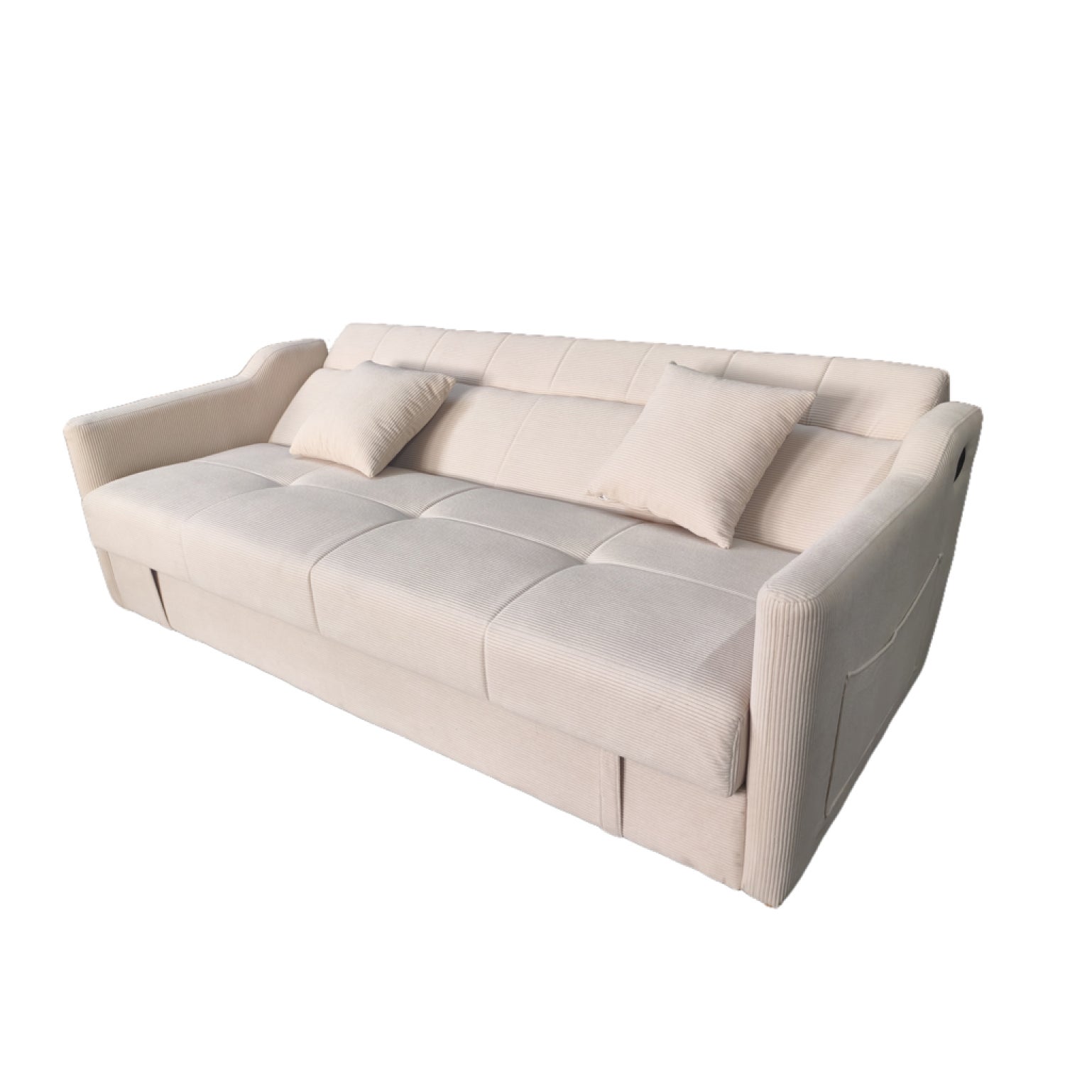 Canapé convertible avec coffre en velours cotelé beige 3 places ADARE - 5