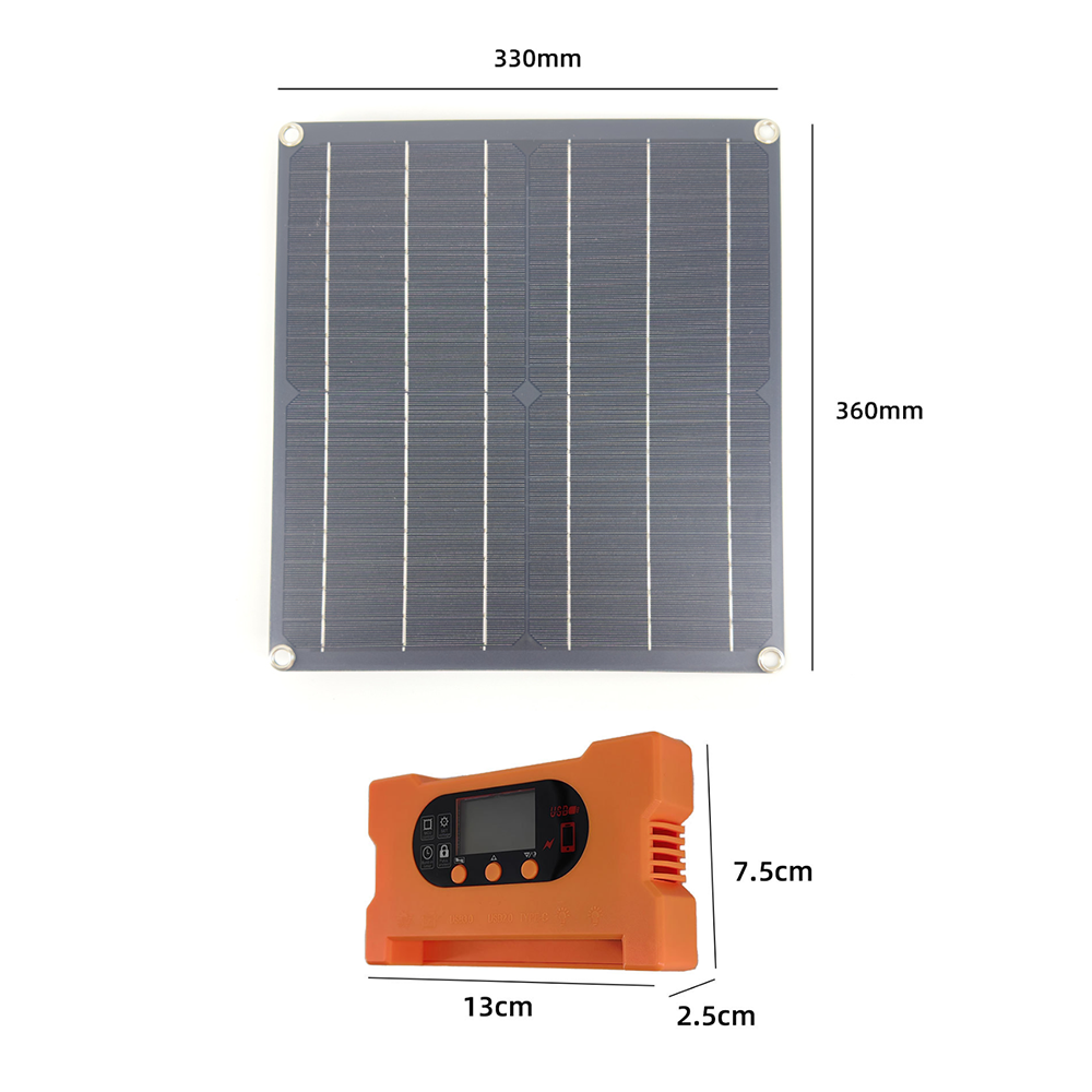 Painel solar monocristalino 20W com controlador de armazenamento 40A, painel de carga de emergência - 2