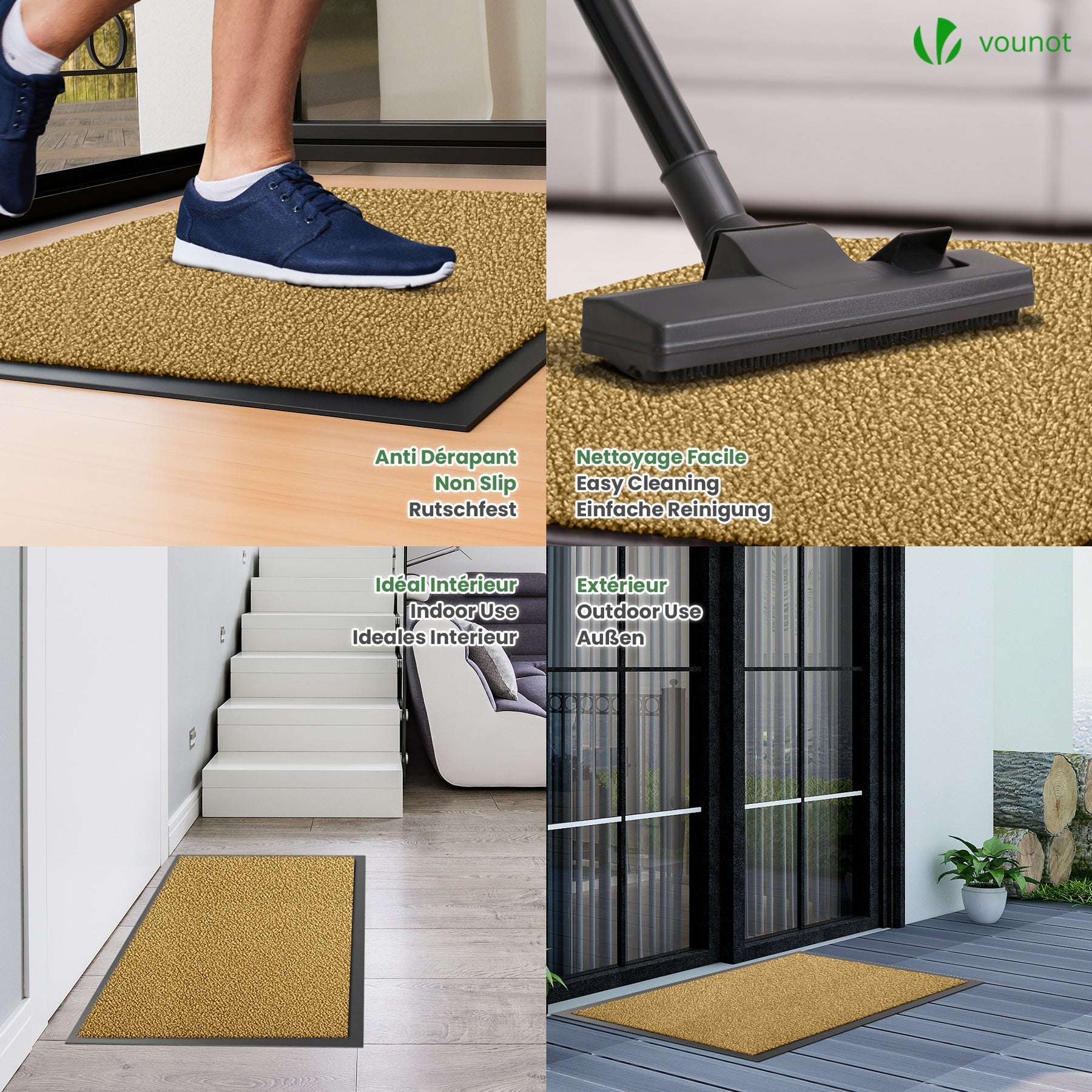 Tapis de porte paillasson d'entrée 60x90cm - antidérapant antipoussière imperméable lavable - beige - VOUNOT® - 4