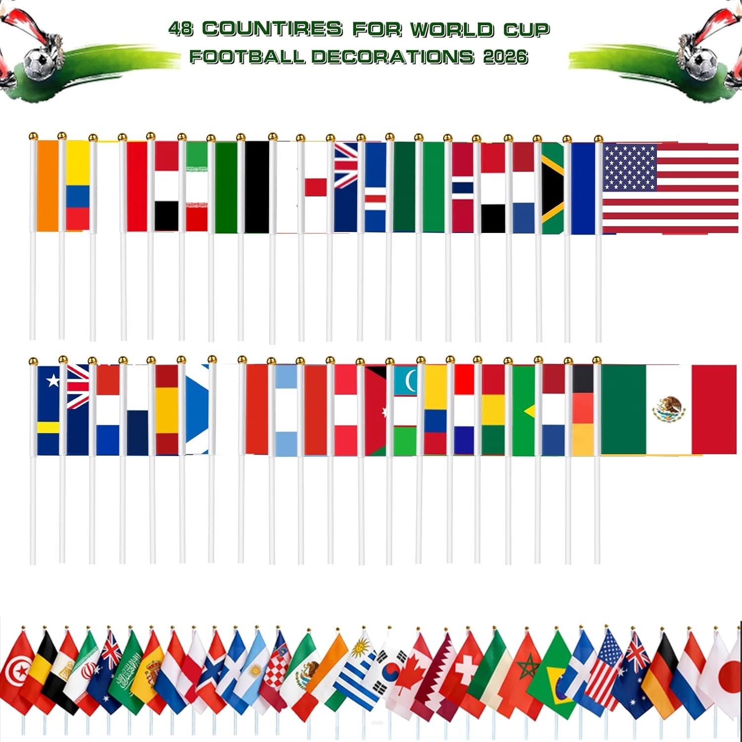 Drapeaux de la coupe du monde de football des 48 nations 2026, drapeau décoratif de la coupe du monde 14 x 21 cm avec mât blanc de 30 cm - 5