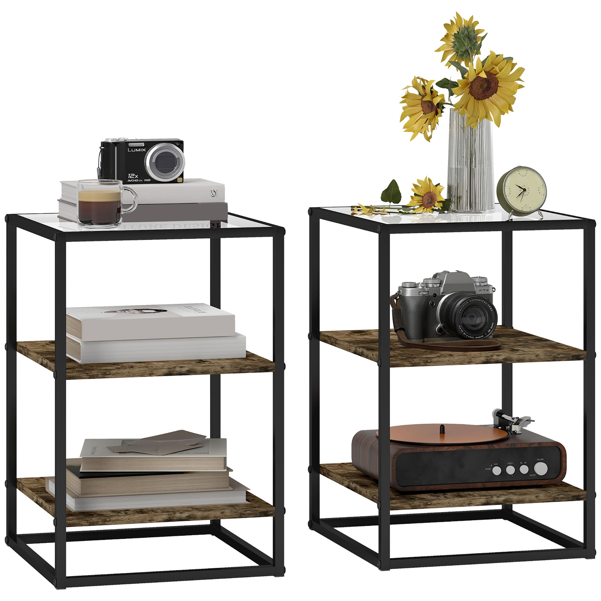 LEMON*Armoire TV - Armoire HiFi - avec portes en verre sonoma gris