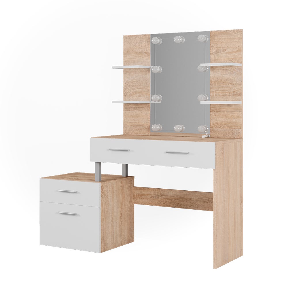Coiffeuse Vicco Ruben Avec éclairage LED Et Miroir – Blanc – 142 Cm