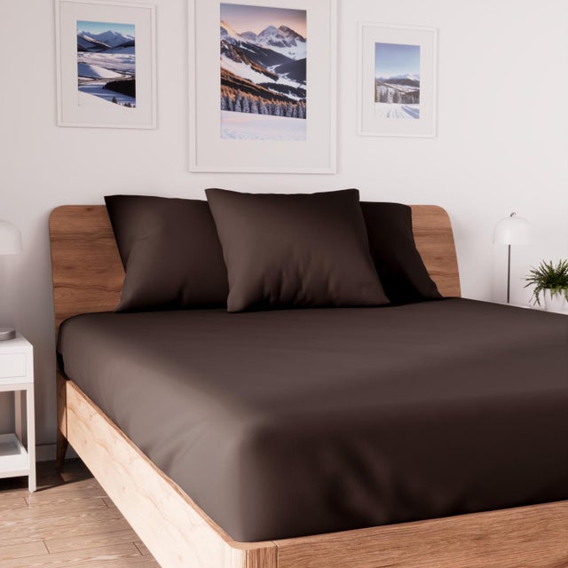 Drap housse en coton 140x190 cm JERSEY brun, par Soleil d'ocre