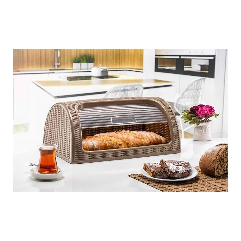 Panera de plástico tipo Ratán, cesta almacenamiento de alimentos pan bocadillos. Caja con tapa enrollable. Sin BPA. - 5