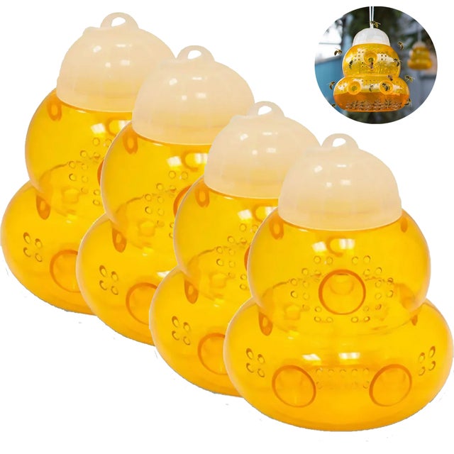 Trampa para avispas colgantes para exteriores, trampa para abejas, trampa reutilizable para avispones y avispas amarillas, no tóxica, paquete de 4