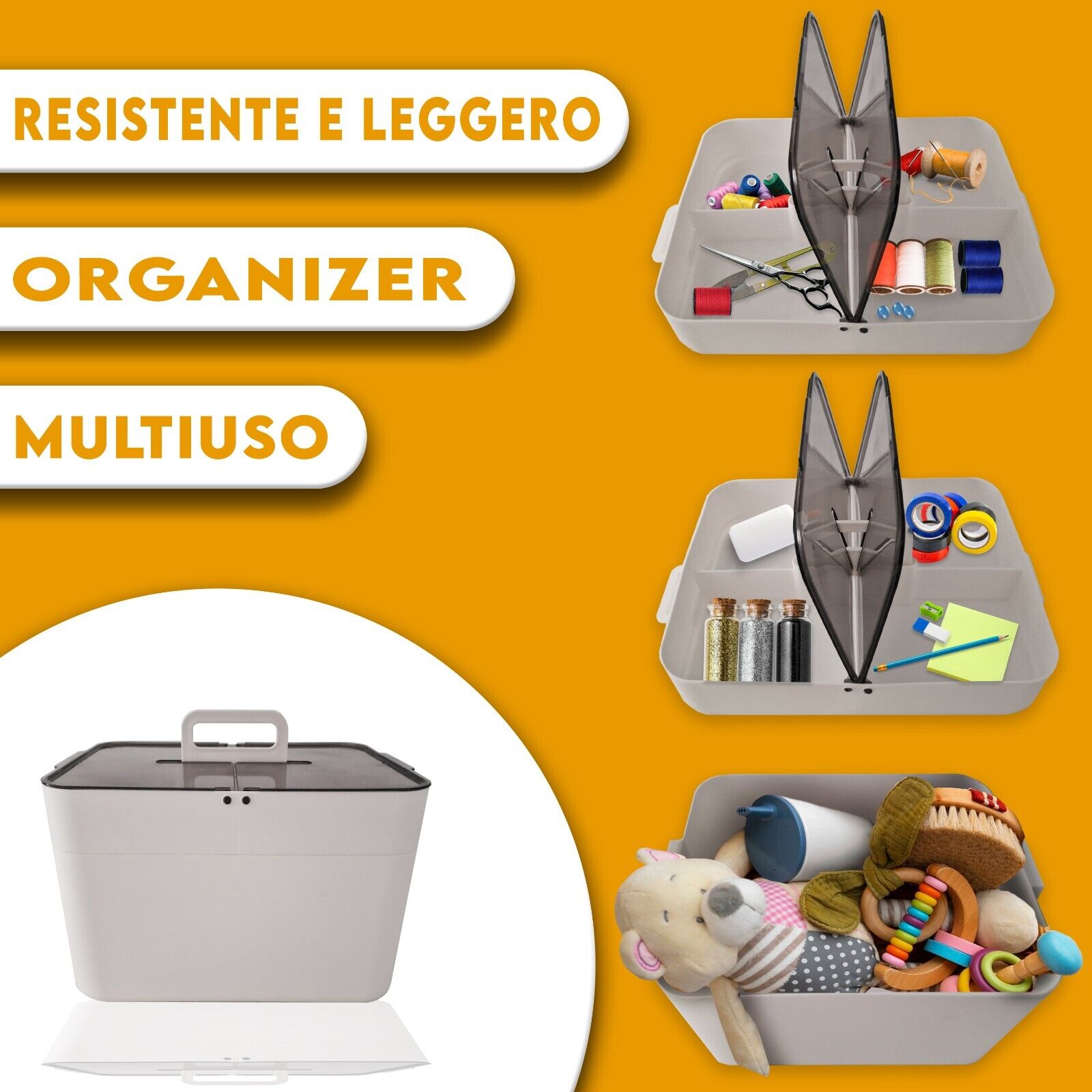 Scatola contenitore in plastica multiuso organizer box contenitore riporre cosmetici scrivania cucina medicinali Maka 18x27x21 Arancio - 3