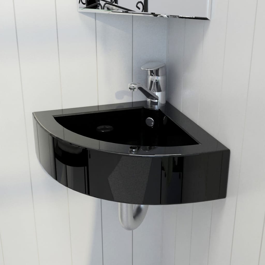 Umywalka z przelewem, 45 x 32 x 12,5 cm, czarna vidaXL