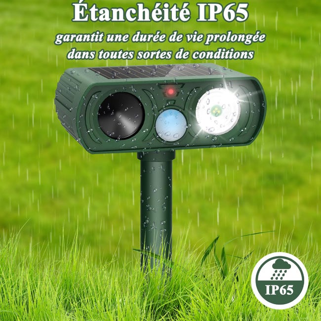 Répulsif Chat Extérieur Ultrason avec LED Solaire & Étanche IP65 pour Jardin Cour Terrasse Anti Chats, Chiens, Oiseaux, Rongeurs - 3