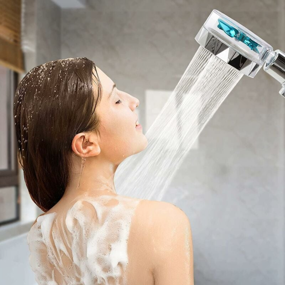 Pommeau de douche anticalcaire, hélice haute pression, filtration en trois étapes, comprenant 3 éléments filtrants en coton PP (bleu) - 5