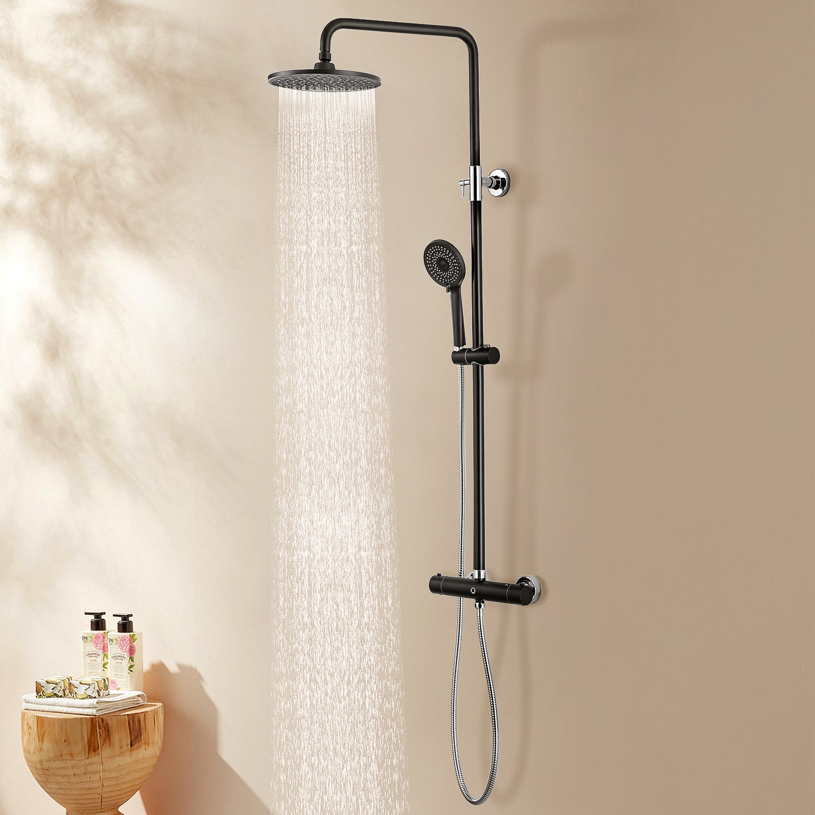 Cecipa max Ensemble de douche Noir Set de douche Thermostatique avec Douchette 4 Fonctions Colonne de Douche Hauteur Réglable,EU Modèle - 7