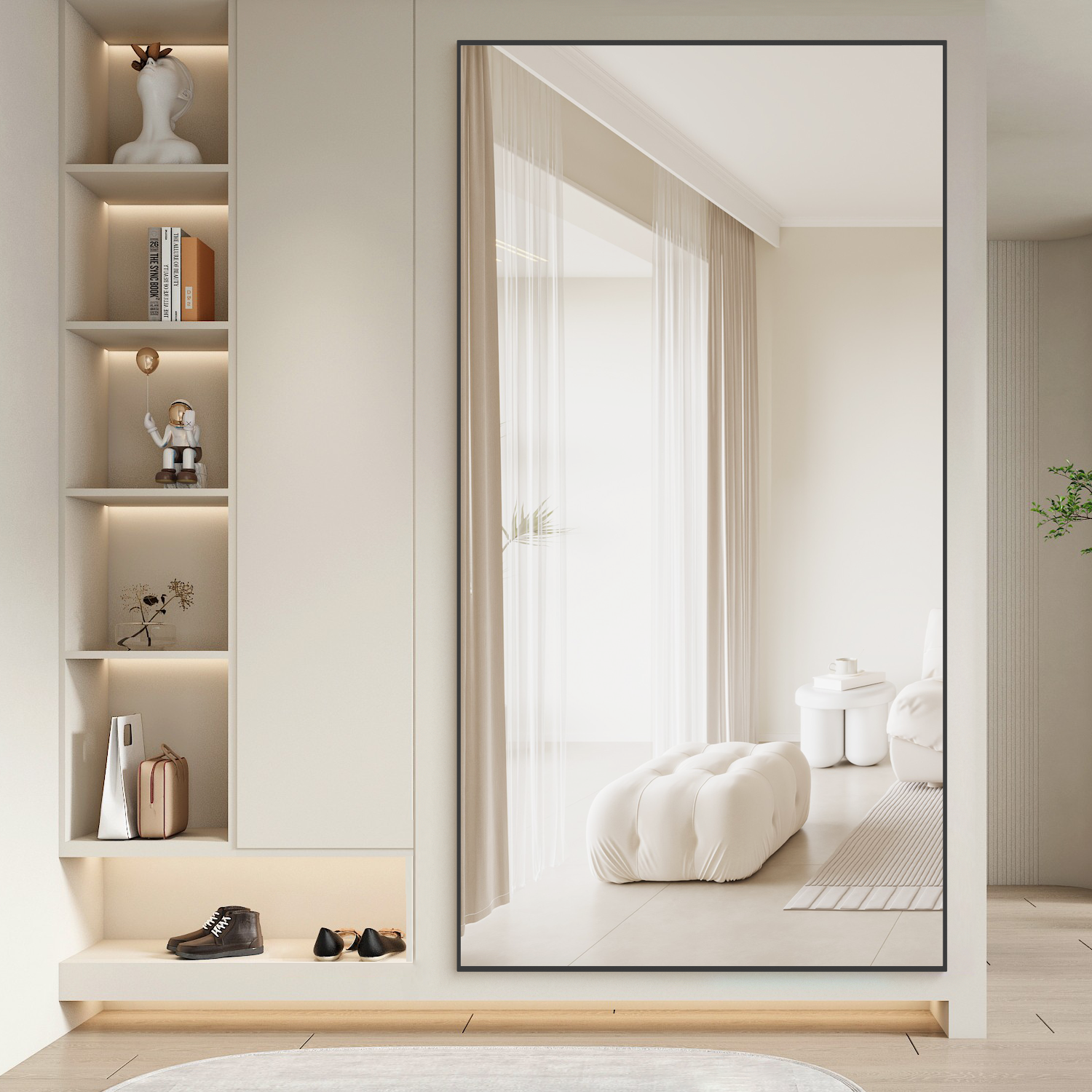 CASSILANDO Miroir corporel 198 x 96 cm, miroir sur pied rectangulaire extra large, cadre en alliage d'aluminium, support en U, couleur noire - 2