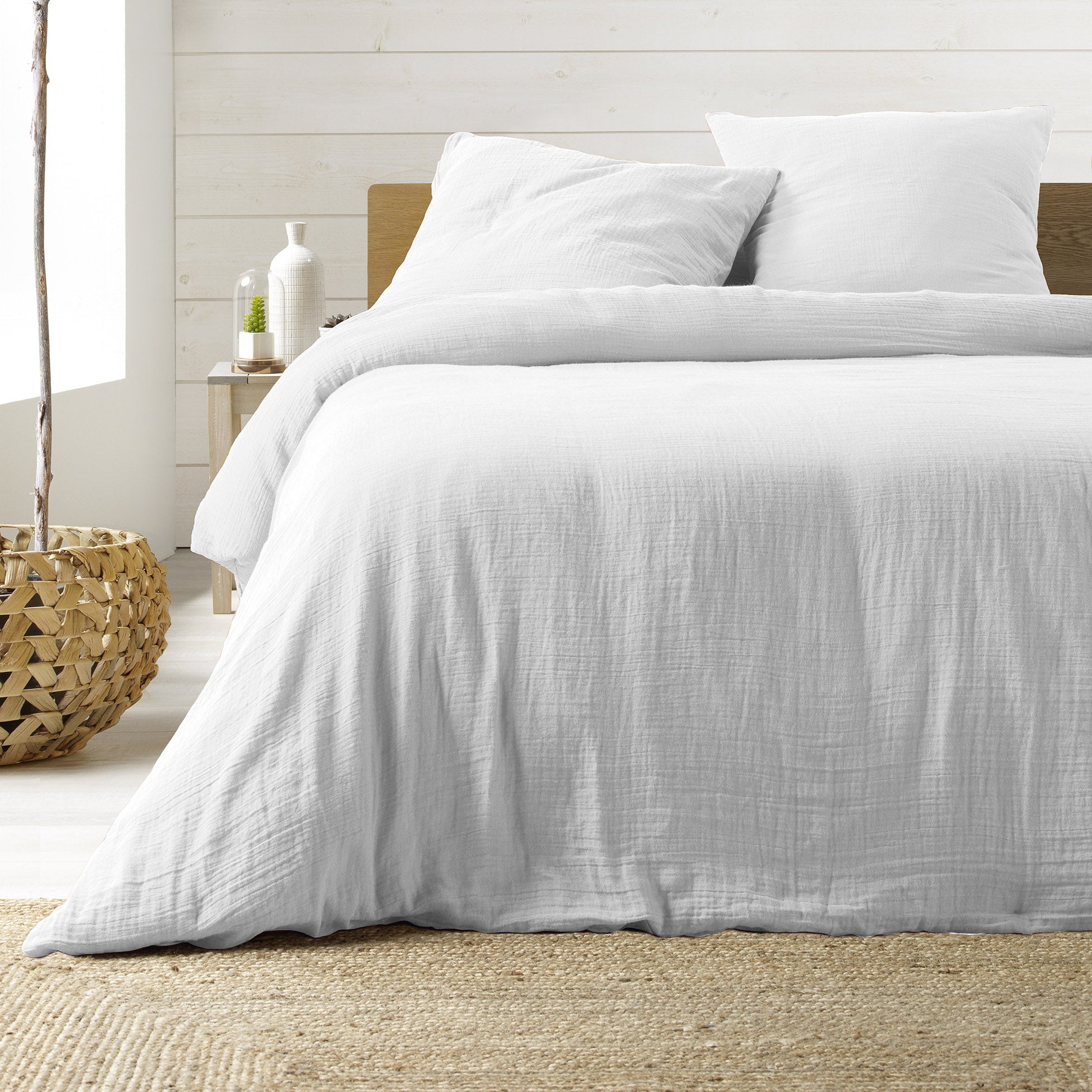 Parure de lit 260 x 240 cm Sienna Blanc + 2 taies 63x63 cm – Double face gaze de coton & coton 57 fils - 2