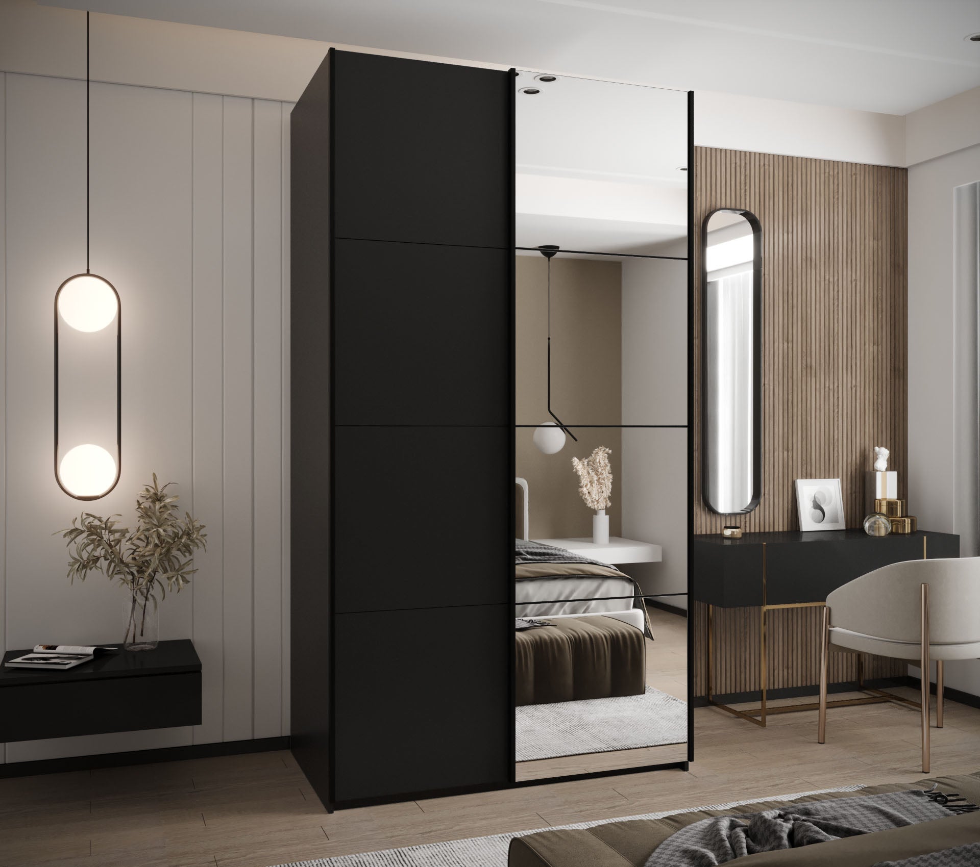 Szafa przesuwna wysoka Lux 3 130 x 64 x 245,5 cm czarny + czarny + u. czarny - Abiks Meble - 2