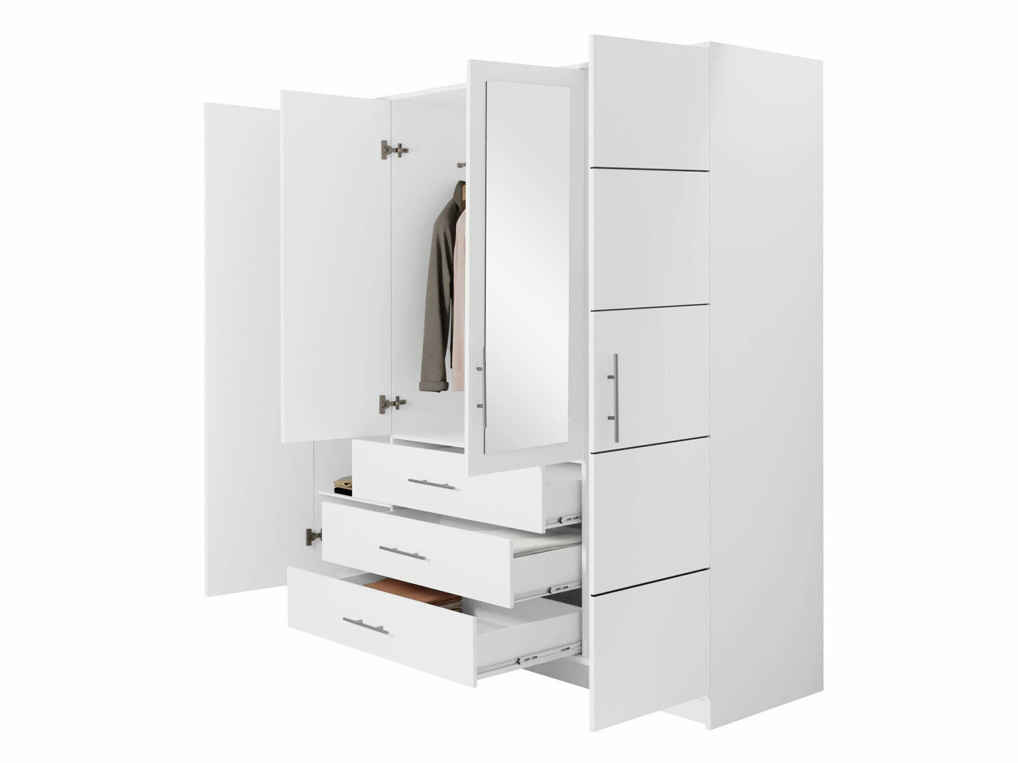 Armadio Dortivu 112, Bianco, 200x196x58cm, Porte armadi: Battenti, Numero di ripiani: 8.00 - 4